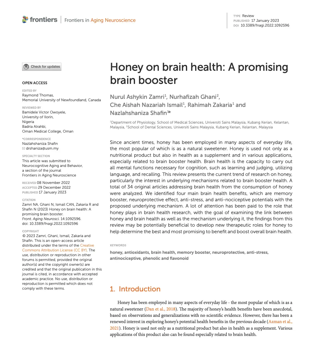Research Article: Honey on brain health